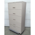Tan 5 Drawer Lateral File Cabinet, Flip Front, Locking